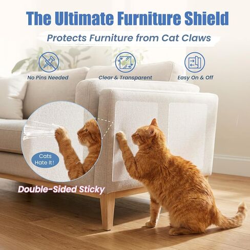 24PCS Cat Scratch Furniture Protector, Double Sided Couch Protectors Tape from Cats Claws Scratching, Clear Sticky Sheets Proof Clawing Sofa Corner Protection Cover Anti Scratch for Furniture in Saudi Arabia