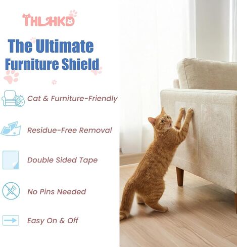 24PCS Cat Scratch Furniture Protector, Double Sided Couch Protectors Tape from Cats Claws Scratching, Clear Sticky Sheets Proof Clawing Sofa Corner Protection Cover Anti Scratch for Furniture in Saudi Arabia