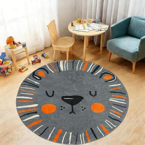 USTIDE Baby Play Mat, Round Soft Extra Large Creeping Crawling Monkey Kids Rug Washable Non-Slip Cartoon Rugs for Bedroom Playroom Playing, Nursery School Baby Carpet (47.2") in Saudi Arabia