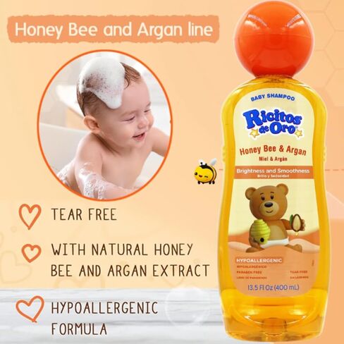 Ricitos de Oro Honey Bee Shampoo Baby Cleansing Shampoo Rattle Cap ParabenFree Product for Baby’s Delicate Hair Hypoallergenic 3-Pack of 8.4 FL Oz Each, 3 Bottles in Kuwait