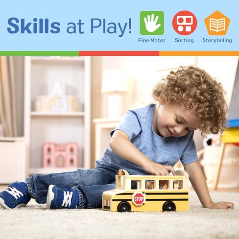 Melissa & Doug School Bus Wooden Play Set With 7 Figures - School Bus Toddler Toy For Pretend Play, Classic Toys For Kids in Saudi Arabia