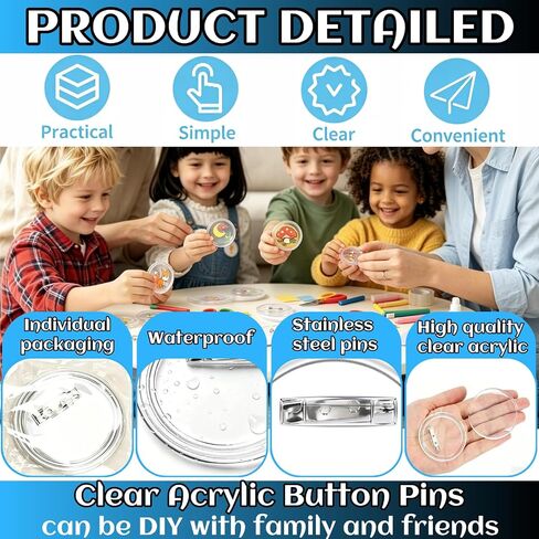Clear Acrylic Button Pins for Crafts，20 Pcs 2.36 Inch Circle Round Button DIY Design Custom Pins Badges,Blank Photo Buttons for Crafts, Badge Making, School Projects, Teams,DIY Crafts Supplies in Kuwait