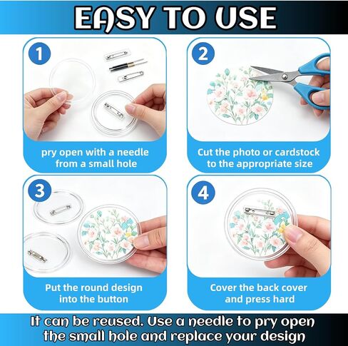 Clear Acrylic Button Pins for Crafts，20 Pcs 2.36 Inch Circle Round Button DIY Design Custom Pins Badges,Blank Photo Buttons for Crafts, Badge Making, School Projects, Teams,DIY Crafts Supplies in Kuwait