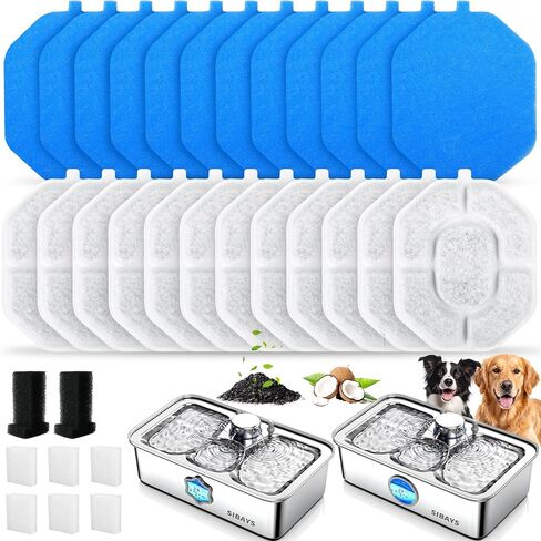 SIBAYS Dog Water Fountain Filter, 4.5Gal/17L Pet Fountain Filter Replacement, Made of Activated Carbon and PP Cotton, 12 Dog Water Filter, 12 Pre-Filter Sponge, 6 Pump Sponge and 2 Muffer Sponge L06 in Kuwait