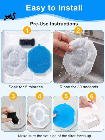 SIBAYS Dog Water Fountain Filter, 4.5Gal/17L Pet Fountain Filter Replacement, Made of Activated Carbon and PP Cotton, 12 Dog Water Filter, 12 Pre-Filter Sponge, 6 Pump Sponge and 2 Muffer Sponge L06 in Kuwait