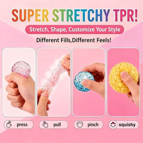 DIY Stress Ball Squishy Making Kit- 16 TPR Skins, 20 Fillers, Stress Ball Empty Bead Squishy Clear kit, Create ASMR Anxiety Relief Toys, Handmade Fidget Squishy Stress Balls, Party Favors for Party in Kuwait