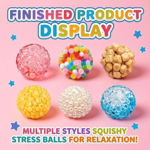 DIY Stress Ball Squishy Making Kit- 16 TPR Skins, 20 Fillers, Stress Ball Empty Bead Squishy Clear kit, Create ASMR Anxiety Relief Toys, Handmade Fidget Squishy Stress Balls, Party Favors for Party in Kuwait