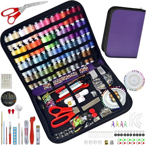 Sewing Kit with Case Portable Sewing Supplies for Home Traveler, Adults, Beginner, Emergency, Contains 60 Sewing Thread, Scissors, Needles, Measure etc in Kuwait