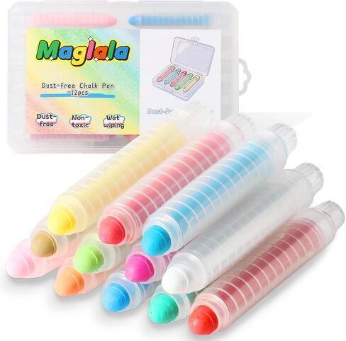 12 Pcs Dustless Chalk Pens, Non-Toxic Washable Colored Chalk for Kids, Wet Wipeable, Ideal for Outdoor Art & Blackboard Drawing in Saudi Arabia