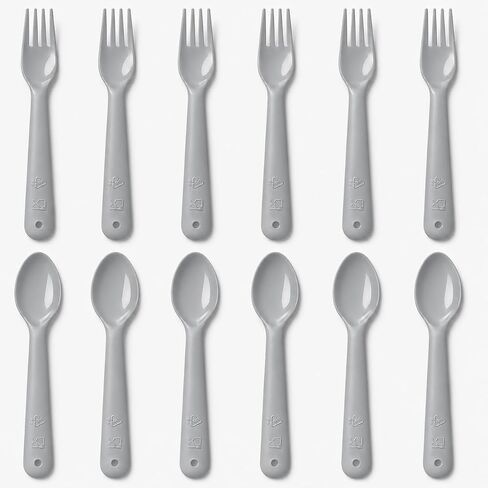 Muulaii 12 Pcs Plastics Toddler Utensils kids Silverware Baby Spoons and Forks Set Baby Feeding Dinnerware Utensils BPA Free Microwave Dishwasher and Freezer Safe (Grey) in Saudi Arabia