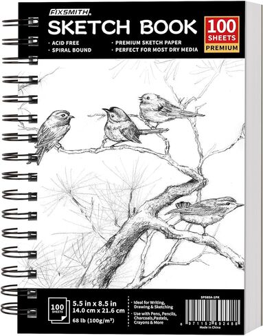 FIXSMITH 9"X12" Sketch Book, 100 Sheets, 68 lb/100gsm Sketchbook, Black in Saudi Arabia