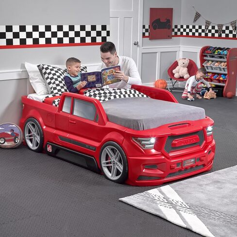 Step2 Roadster Toddler-to-Twin Bed, Crib to Twin Transition Race Car Bed, Adjustable, Ages 3+ Years Old, Easy Assembly, Gray in Kuwait