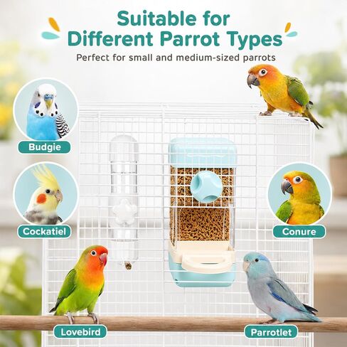Bird Water Food Dispenser Set,6.8 Fl Oz Automatic No Mess Bird Water Feeder Bottle Parakeet Food Dispenser,Bird Cage Accessories for Conure Cockatiels African Grey Amazon Parrot Lovebirds Canary in Saudi Arabia