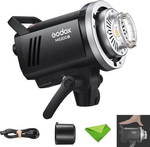 Godox MS200V 200W Strobe Flash GN53 5600K 0.1-1.8S Recycle Time 2.4G with LED Modeling Lamp LED Light Strobe Flash Monolight for Studio, Portrait, Commerce Photography, etc (MS200 Upgraded Version) in Kuwait