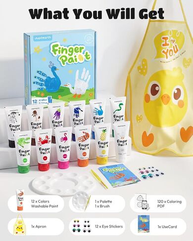 JUPITEARTH 28 PCS Finger Paint, Washable Paint for Todllers 60ml in Saudi Arabia