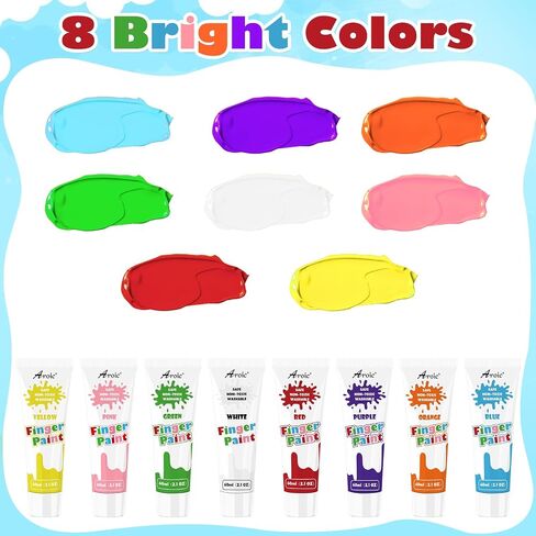 AROIC Non-Toxic Finger Paint Set - Vibrant Washable 8 Colors (60ml) in Saudi Arabia