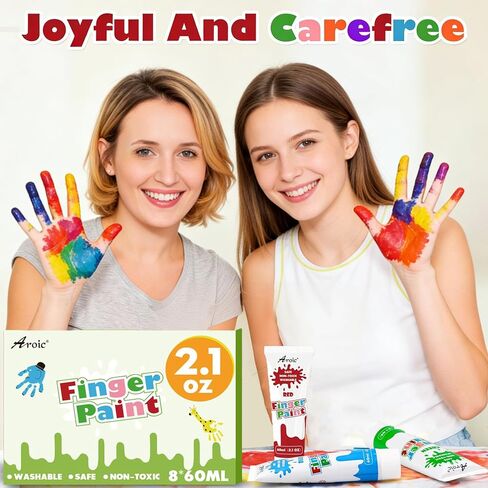 AROIC Non-Toxic Finger Paint Set - Vibrant Washable 8 Colors (60ml) in Saudi Arabia