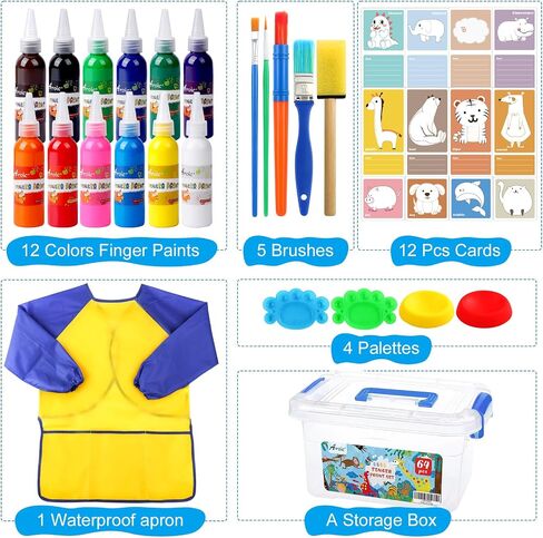 64 Pack Washable Paint Set, 12 Colors Non Toxic Finger Paints in Saudi Arabia