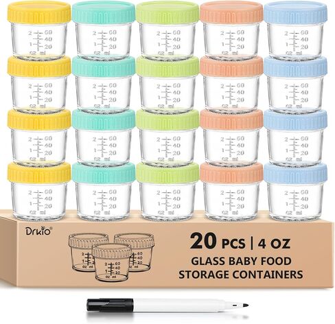 20 Pack Glass Baby Food Storage Containers - 4 Oz Baby Food Storage Jars with Lids Baby Food Maker Microwave Dishwasher and Freezer Safe in Kuwait
