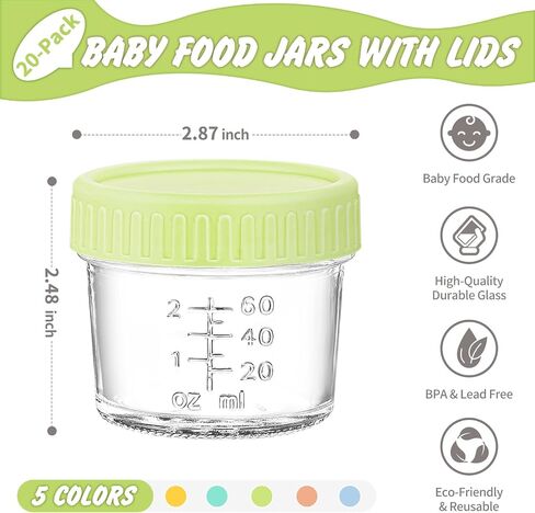 20 Pack Glass Baby Food Storage Containers - 4 Oz Baby Food Storage Jars with Lids Baby Food Maker Microwave Dishwasher and Freezer Safe in Kuwait