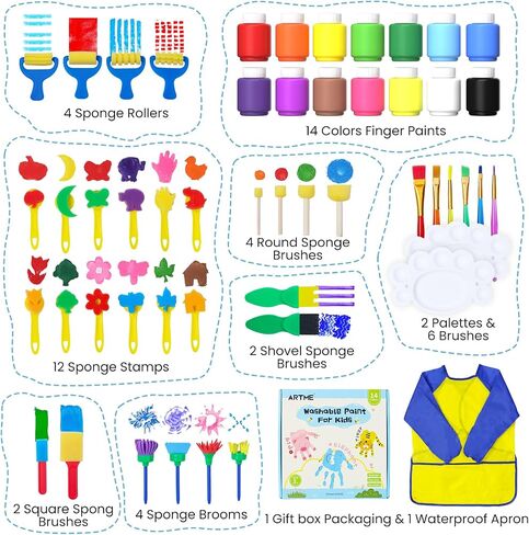 ARTME Washable Paint for Kids, 14 Colors x 2 oz Finger Paint with 37 Tools in Kuwait