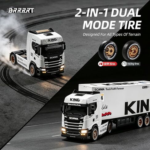 BRRRRT 1/64 Scania RC Drift Semi Truck with Trailer,4WD RC Car for Kids 4+ in Saudi Arabia