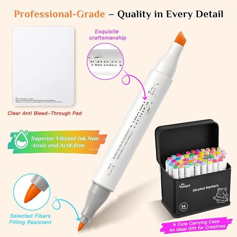 Professional Alcohol Markers, 54 Colors Fine & Chisel Sketch Pens in Kuwait