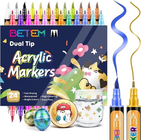 Betem 2 White Paint Markers for Glass, Dual Tip Acrylic Paint Pens in Kuwait