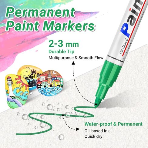 Oil Based Paint Pen, Permanent Paint Marker: Quick-Dry, Waterproof Marker Set of 12 for Rock Painting, Glass, Fabric, Ceramic, Wood, Metal, Mug, Plastic, Stone, Christmas Art Craft Supplies Kit in Kuwait