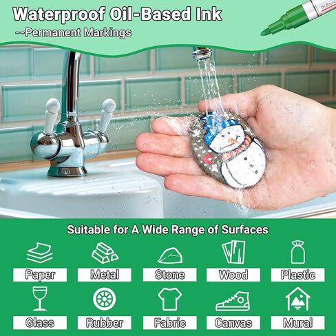 Oil Based Paint Pen, Permanent Paint Marker: Quick-Dry, Waterproof Marker Set of 12 for Rock Painting, Glass, Fabric, Ceramic, Wood, Metal, Mug, Plastic, Stone, Christmas Art Craft Supplies Kit in Kuwait