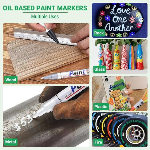 Oil Based Paint Pen, Permanent Paint Marker: Quick-Dry, Waterproof Marker Set of 12 for Rock Painting, Glass, Fabric, Ceramic, Wood, Metal, Mug, Plastic, Stone, Christmas Art Craft Supplies Kit in Kuwait