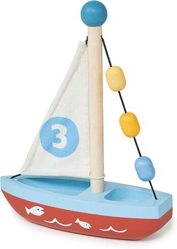 Mentari Toys - Wooden Sailing Boat - Montessori Sensory Toy for Pretend Play, Fine Motor Skills Development Wood Toy with Colorful Beads & Fabric Sail for Toddlers Kids Age 18 Months+ Birthday Gift in Kuwait
