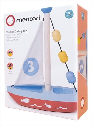 Mentari Toys - Wooden Sailing Boat - Montessori Sensory Toy for Pretend Play, Fine Motor Skills Development Wood Toy with Colorful Beads & Fabric Sail for Toddlers Kids Age 18 Months+ Birthday Gift in Kuwait