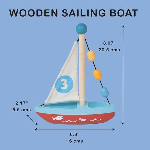 Mentari Toys - Wooden Sailing Boat - Montessori Sensory Toy for Pretend Play, Fine Motor Skills Development Wood Toy with Colorful Beads & Fabric Sail for Toddlers Kids Age 18 Months+ Birthday Gift in Kuwait