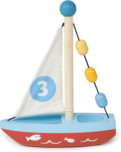 Mentari Toys - Wooden Sailing Boat - Montessori Sensory Toy for Pretend Play, Fine Motor Skills Development Wood Toy with Colorful Beads & Fabric Sail for Toddlers Kids Age 18 Months+ Birthday Gift in Kuwait