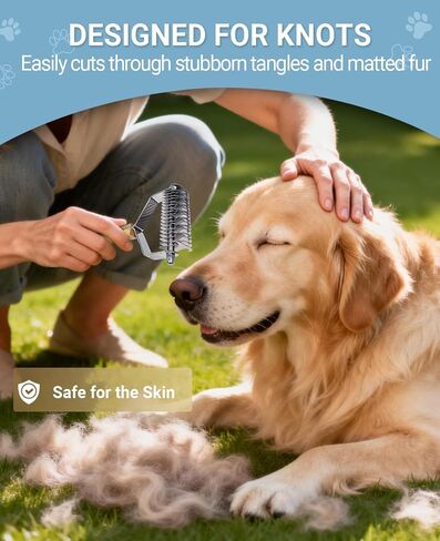 Dematting Comb for Dogs and Cats, Mat Remover and Deshedding Grooming Tool, Safe Detangler for Matted Fur, Double Sided Undercoat Rake for dogs in Saudi Arabia
