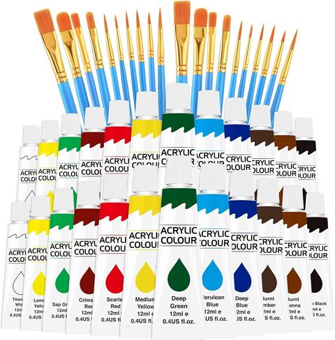 ESRICH Acrylic Paint Set, 12 Colors (2 Pack) with 20 Paint Brushes in Saudi Arabia