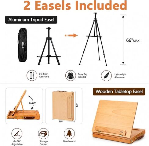 DJAR 174 Pcs All-in-One Art Painting Set with Beech Wood Easel in Kuwait