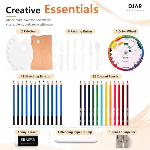 DJAR 174 Pcs All-in-One Art Painting Set with Beech Wood Easel in Kuwait