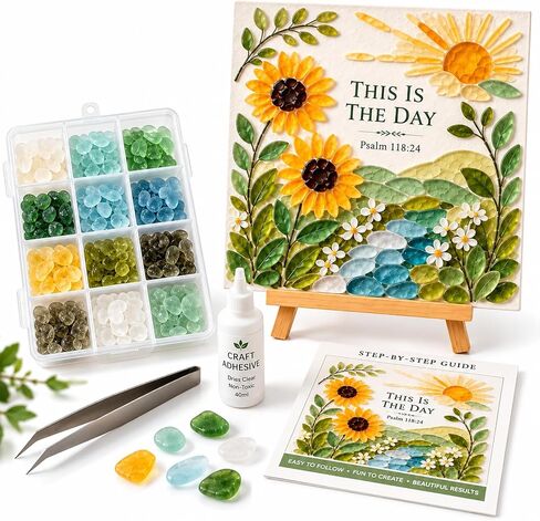 Vorzeth This is The Day Sea Glass Art Kits for Adults, Psalm 118:24 DIY Sea Glass Mosaic Craft Kit with Sunflower Design, Creative Art Project, Meaningful Gift & Faith-Inspired Home Decor in Saudi Arabia