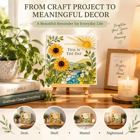 Vorzeth This is The Day Sea Glass Art Kits for Adults, Psalm 118:24 DIY Sea Glass Mosaic Craft Kit with Sunflower Design, Creative Art Project, Meaningful Gift & Faith-Inspired Home Decor in Saudi Arabia