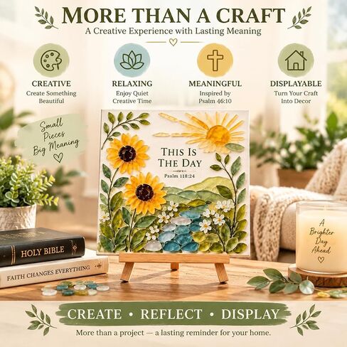 Vorzeth This is The Day Sea Glass Art Kits for Adults, Psalm 118:24 DIY Sea Glass Mosaic Craft Kit with Sunflower Design, Creative Art Project, Meaningful Gift & Faith-Inspired Home Decor in Saudi Arabia