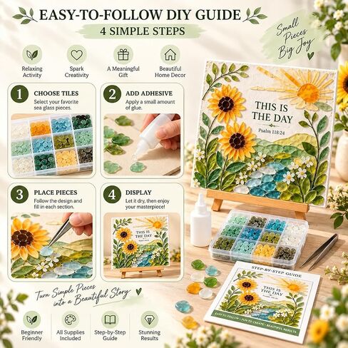 Vorzeth This is The Day Sea Glass Art Kits for Adults, Psalm 118:24 DIY Sea Glass Mosaic Craft Kit with Sunflower Design, Creative Art Project, Meaningful Gift & Faith-Inspired Home Decor in Saudi Arabia