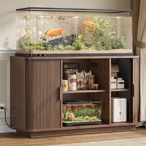 ONBRILL 55-75 Gallon Fish Tank Stand with Power Outlet,Fluted Sliding Door in Saudi Arabia