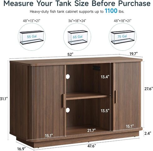 ONBRILL 55-75 Gallon Fish Tank Stand with Power Outlet,Fluted Sliding Door in Saudi Arabia