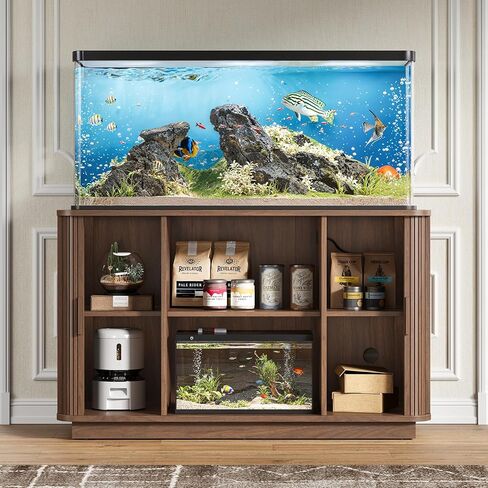 ONBRILL 55-75 Gallon Fish Tank Stand with Power Outlet,Fluted Sliding Door in Saudi Arabia