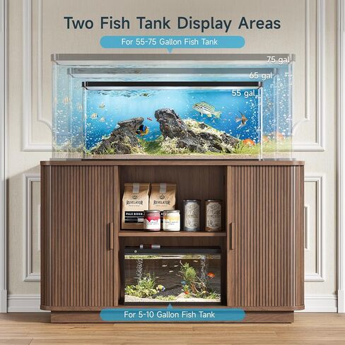ONBRILL 55-75 Gallon Fish Tank Stand with Power Outlet,Fluted Sliding Door in Saudi Arabia