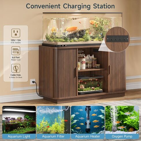 ONBRILL 55-75 Gallon Fish Tank Stand with Power Outlet,Fluted Sliding Door in Saudi Arabia