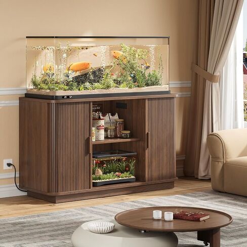 ONBRILL 55-75 Gallon Fish Tank Stand with Power Outlet,Fluted Sliding Door in Saudi Arabia