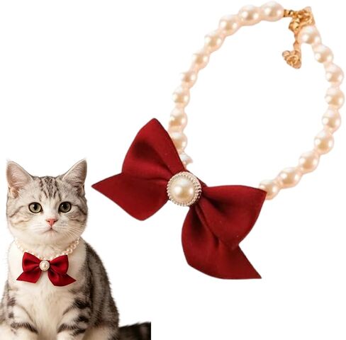 Fashions Dog Collar – Pearl Cat Collar, Diamond Cat Collar and Pet Jewelry Necklace for Puppies and Cats, Party, Photo Shoots, Weddings, Outdoor and Indoor Accessories (25-31cm) in Saudi Arabia